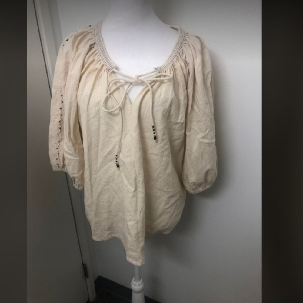 Nymane Handmade Cotton Embroidered Peasant Blouse Top Sz M